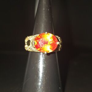 24k Gold Plated 925 Sterling Silver Ring!Elegant FILAGREE Design Garnet.